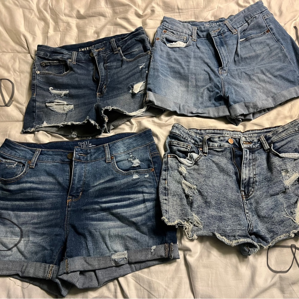 Denim shorts. Different sizes and brands. All are high waisted or mid rise.